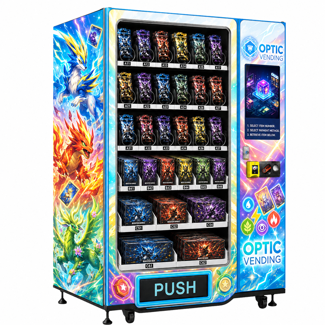 Optic Vending 22” Touchscreen Elevator Trading Card Vending Machine