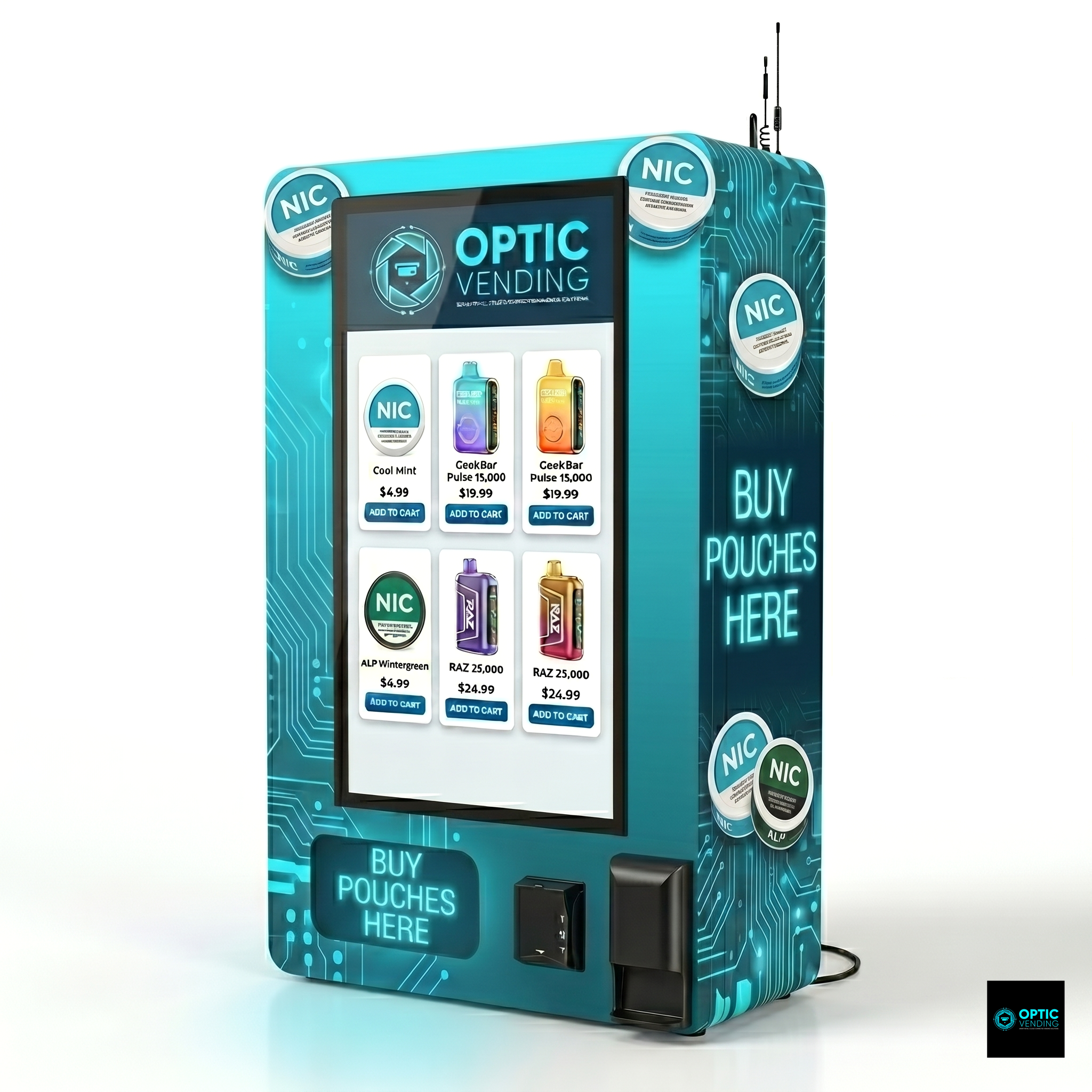 Optic Vending 32” Smart Touchscreen Wall Mount Vape/Pouch Vending Machine
